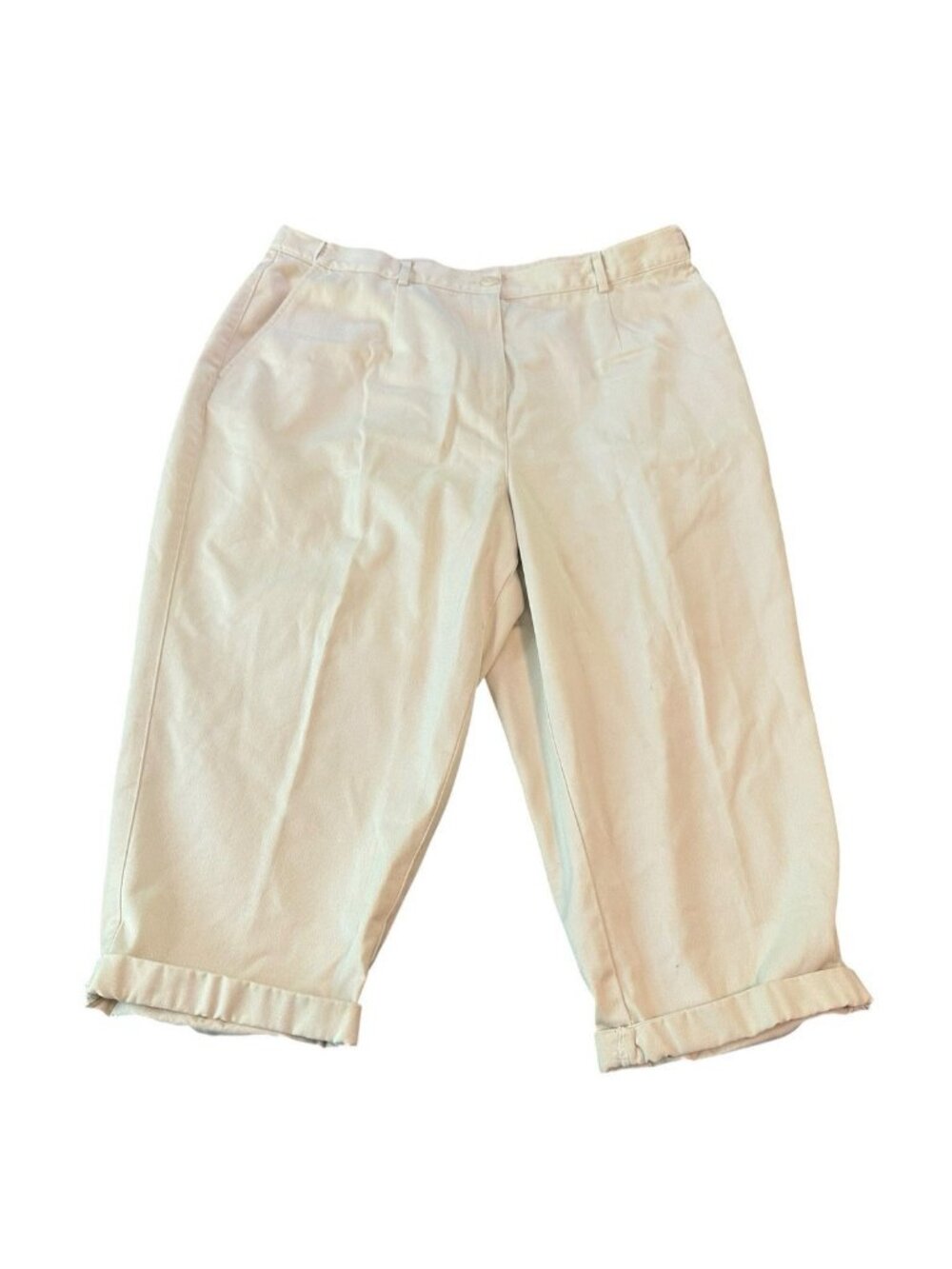 LL Bean Original Fit Beige Pleated Capri Pants Waist Extender 301529 18P Utility